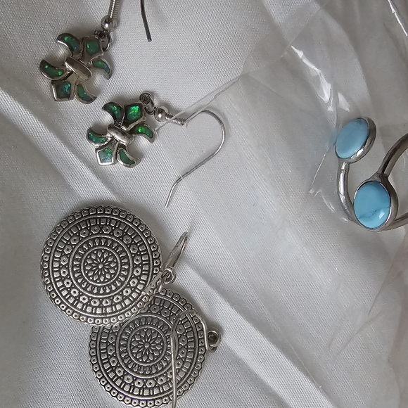 Sterling 925 Fire Opal Earrings & Ring - Bundle. - Picture 4 of 11